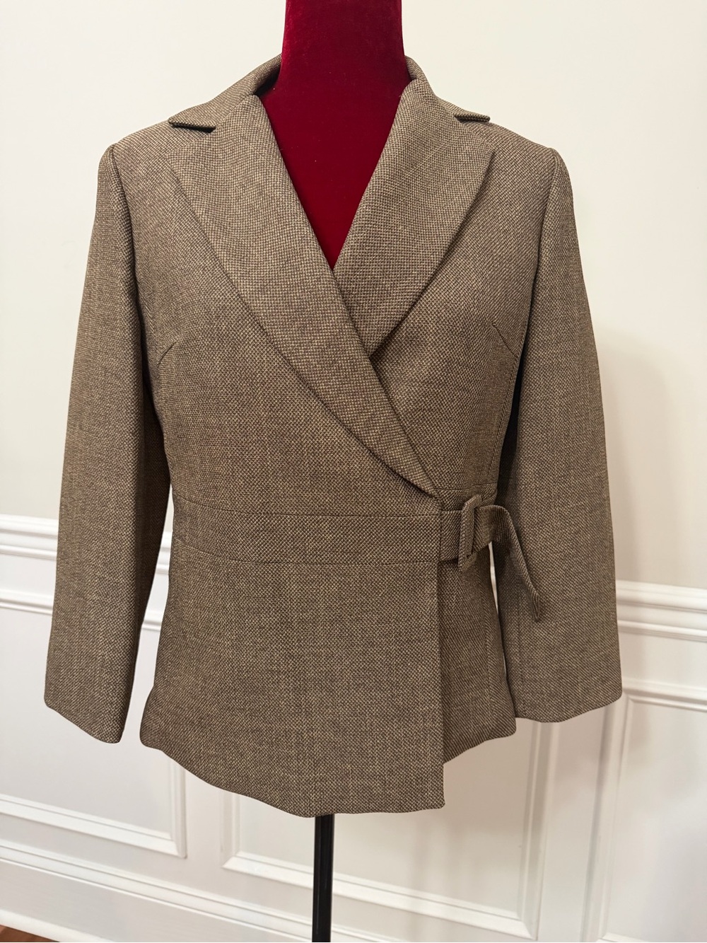 Bacci Create Design Women's Wrap Blazer Jacket Belted Brown Tweed Texture Size M